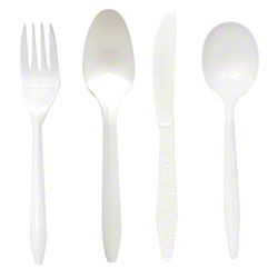 Medium weight white polypropylene disposable cutlery